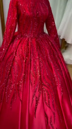 NIL 370 Red Mermaid Beaded Lace Engagement Dress - Image 5