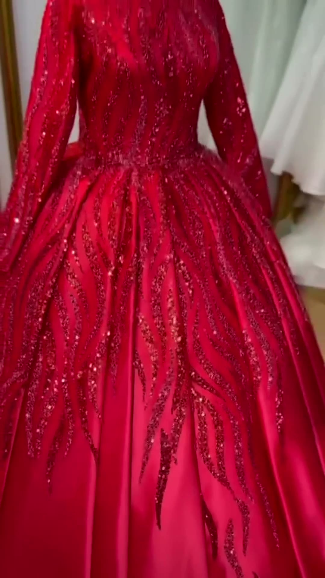 NIL 370 Red Mermaid Beaded Lace Engagement Dress - Image 5