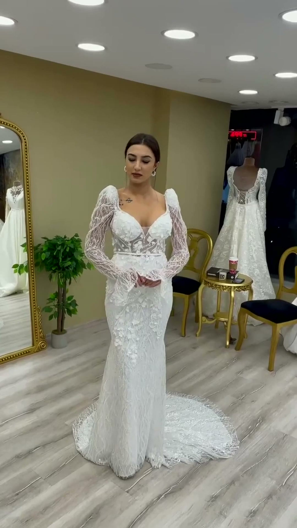 NIL 373 Ivory Mermaid Lace Applique Tulle Wedding Dress - Image 1