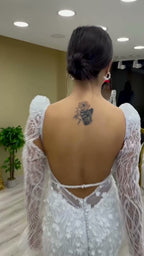NIL 373 Ivory Mermaid Lace Applique Tulle Wedding Dress - Image 3