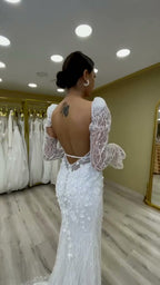 NIL 373 Ivory Mermaid Lace Applique Tulle Wedding Dress - Image 5