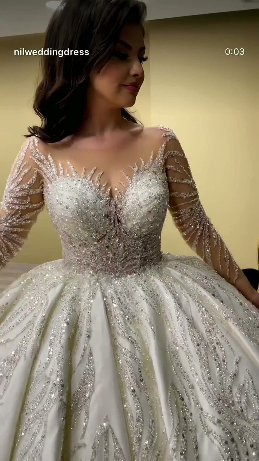 NIL 374 Ivory Ball Gown Crystal Beaded Tulle Wedding Dress - Image 1