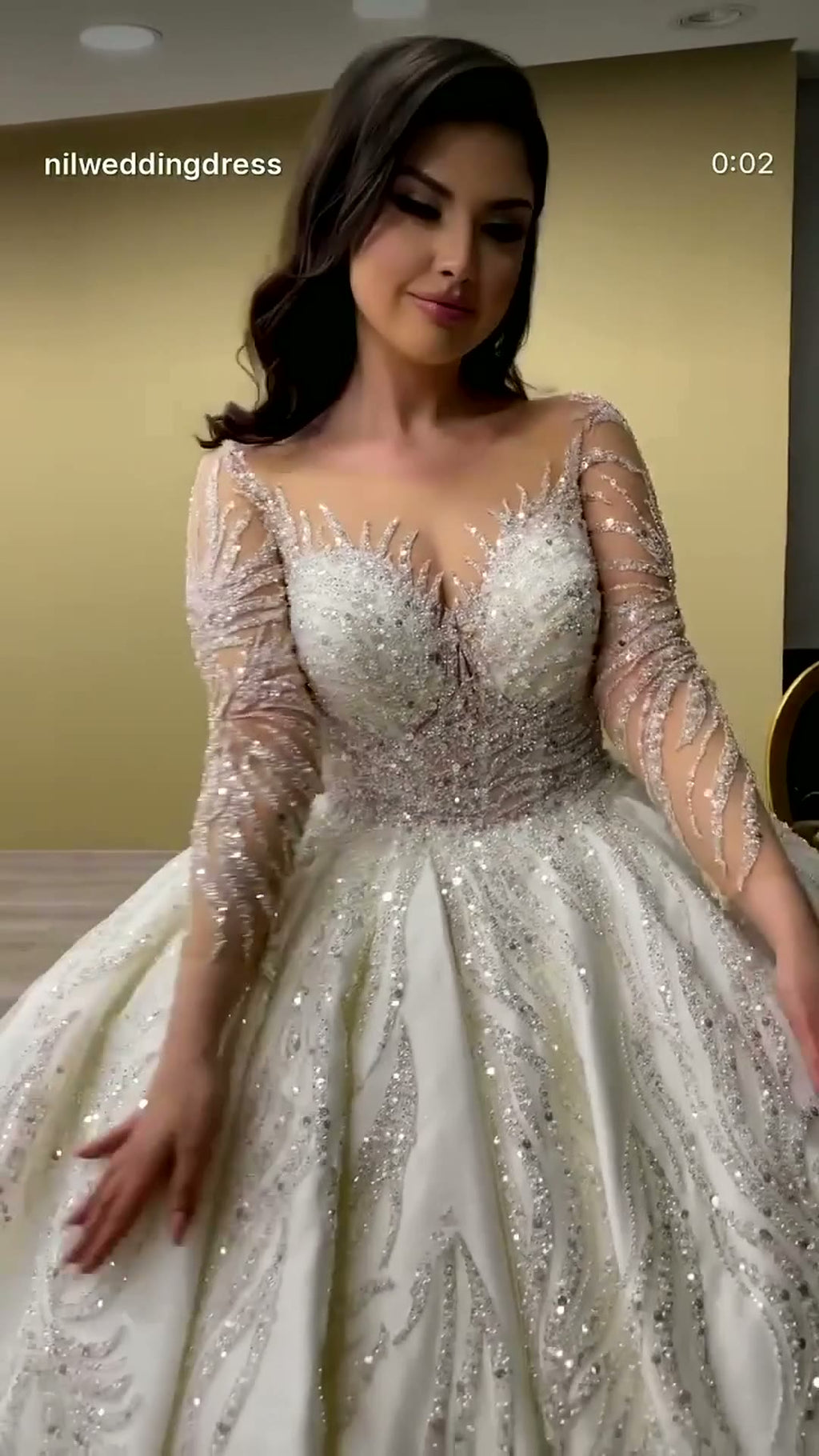 NIL 374 Ivory Ball Gown Crystal Beaded Tulle Wedding Dress - Image 3