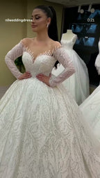NIL 376 Ivory Ball Gown Lace Applique Tulle Wedding Dress - Image 4