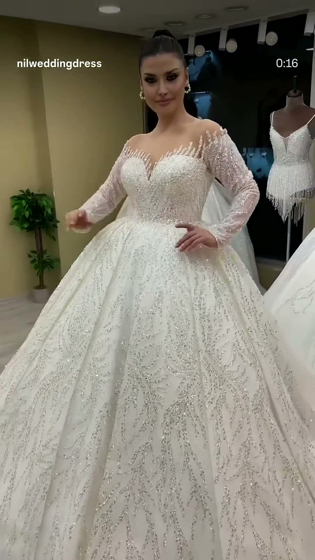 NIL 376 Ivory Ball Gown Lace Applique Tulle Wedding Dress - Image 5