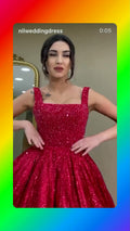 NIL 377 Red Ball Gown Sequin Beaded Tulle Engagement Dress - Image 1