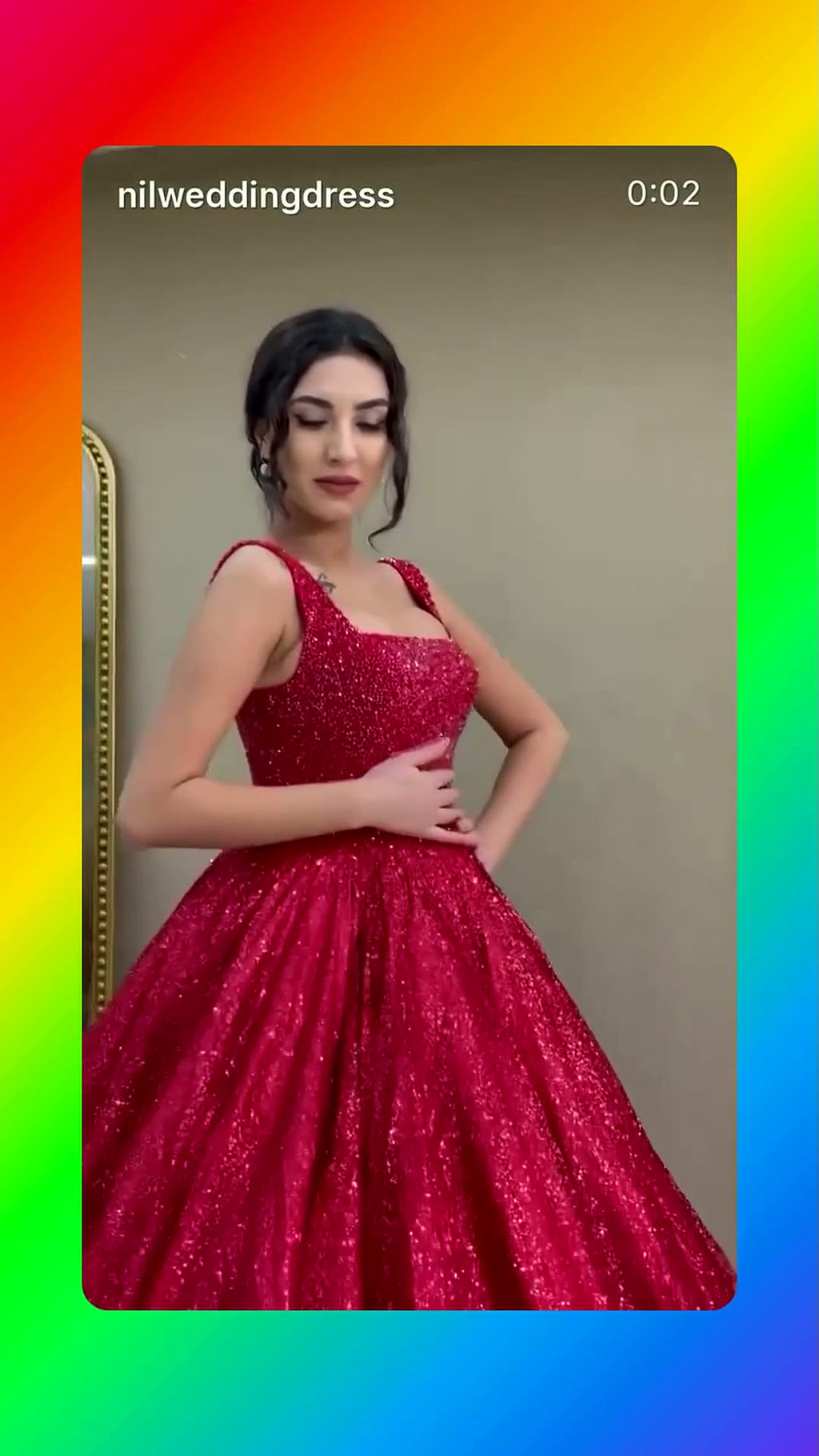 NIL 377 Red Ball Gown Sequin Beaded Tulle Engagement Dress - Image 5