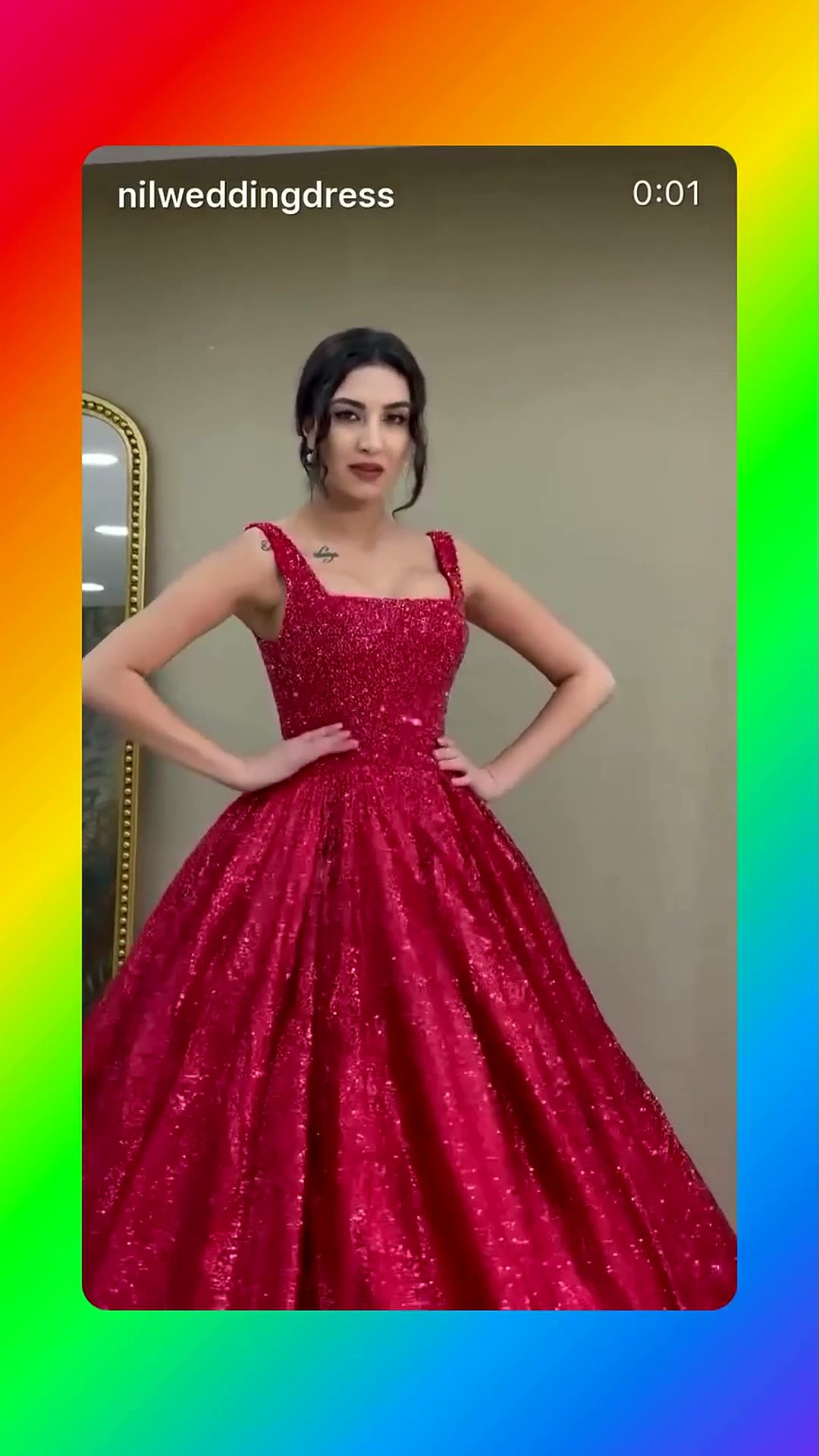 NIL 377 Red Ball Gown Sequin Beaded Tulle Engagement Dress - Image 6