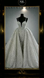 NIL 378 Ivory Ball Gown Floral Lace Tulle Wedding Dress - Image 3
