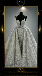 NIL 378 Ivory Ball Gown Floral Lace Tulle Wedding Dress - Image 4