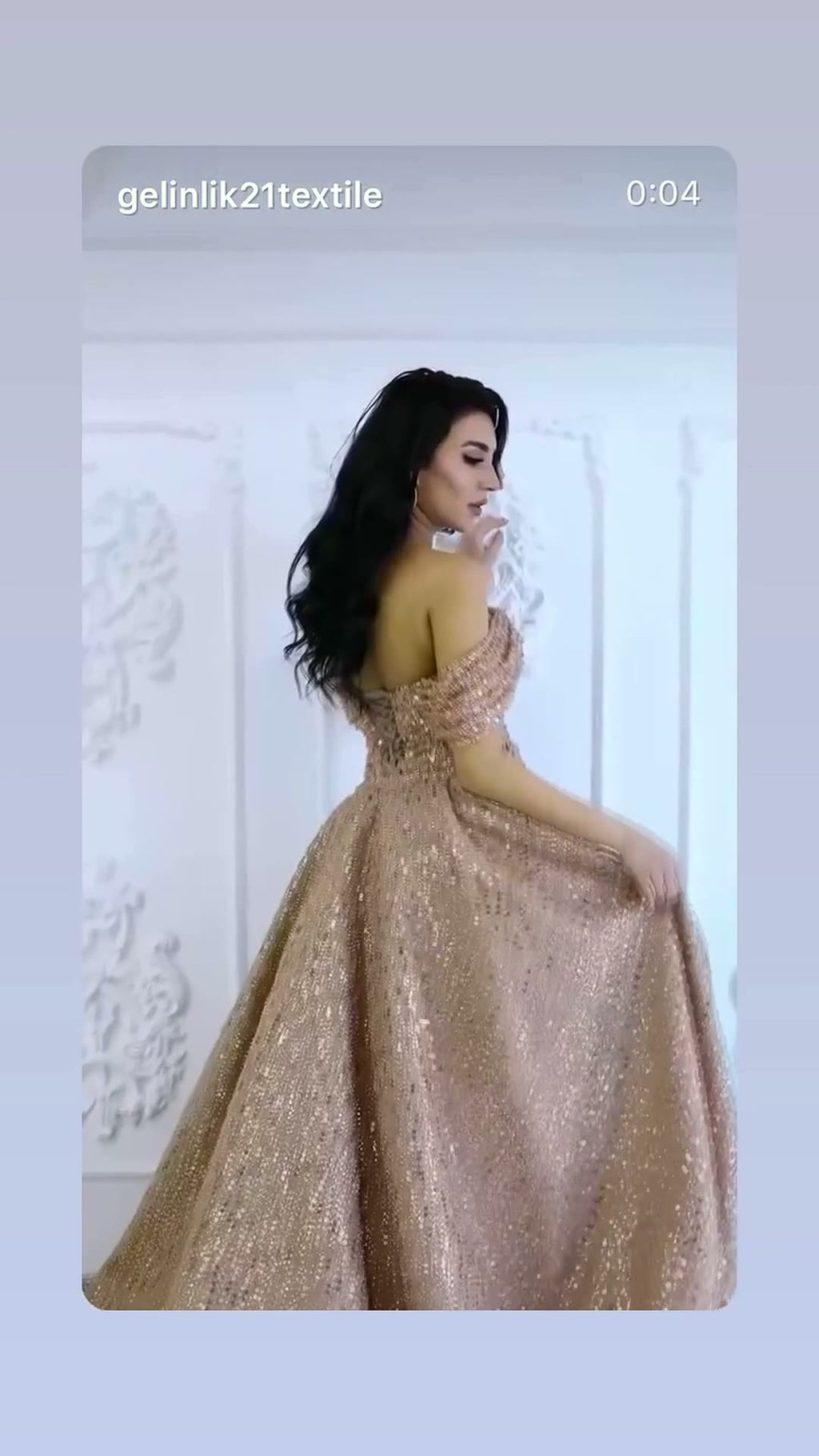 NIL 379 Champagne Mermaid Beaded Satin Engagement Dress - Image 3