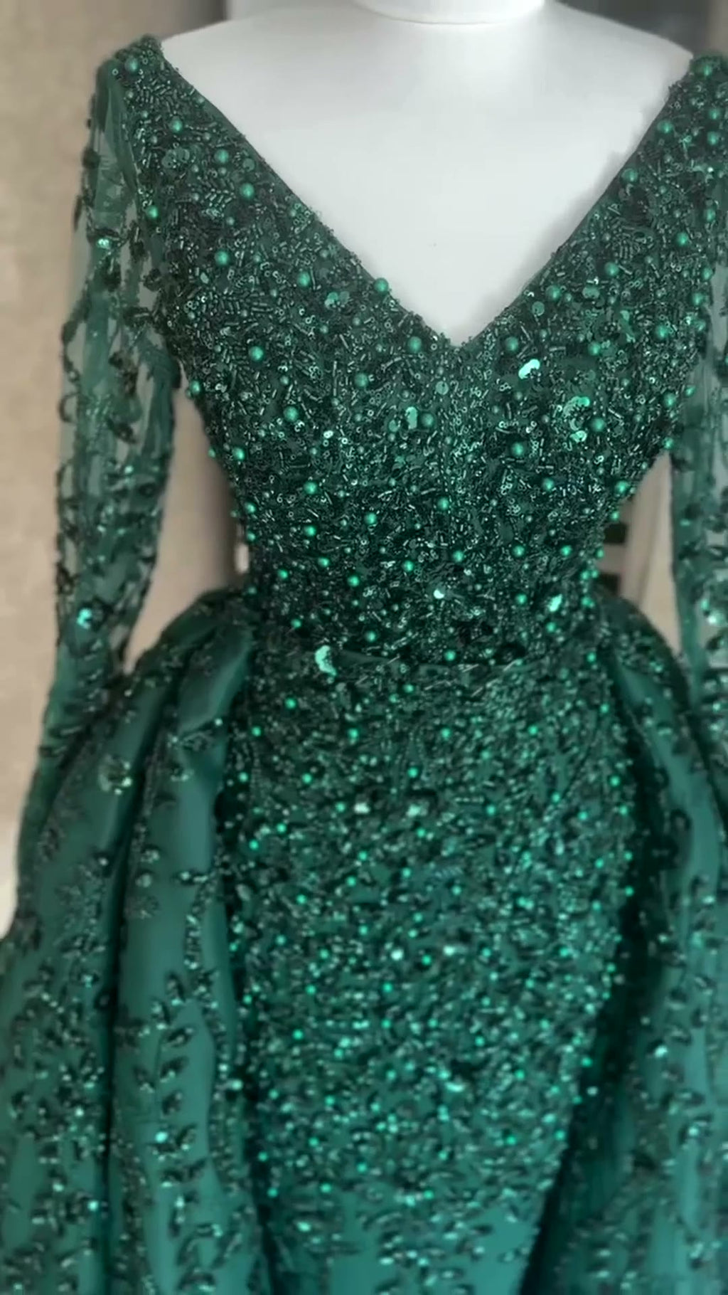 NIL 380 Emerald Ball Gown Sequin Beaded Tulle Engagement Dress - Image 1