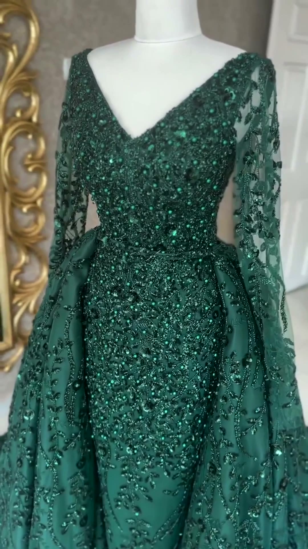 NIL 380 Emerald Ball Gown Sequin Beaded Tulle Engagement Dress - Image 3