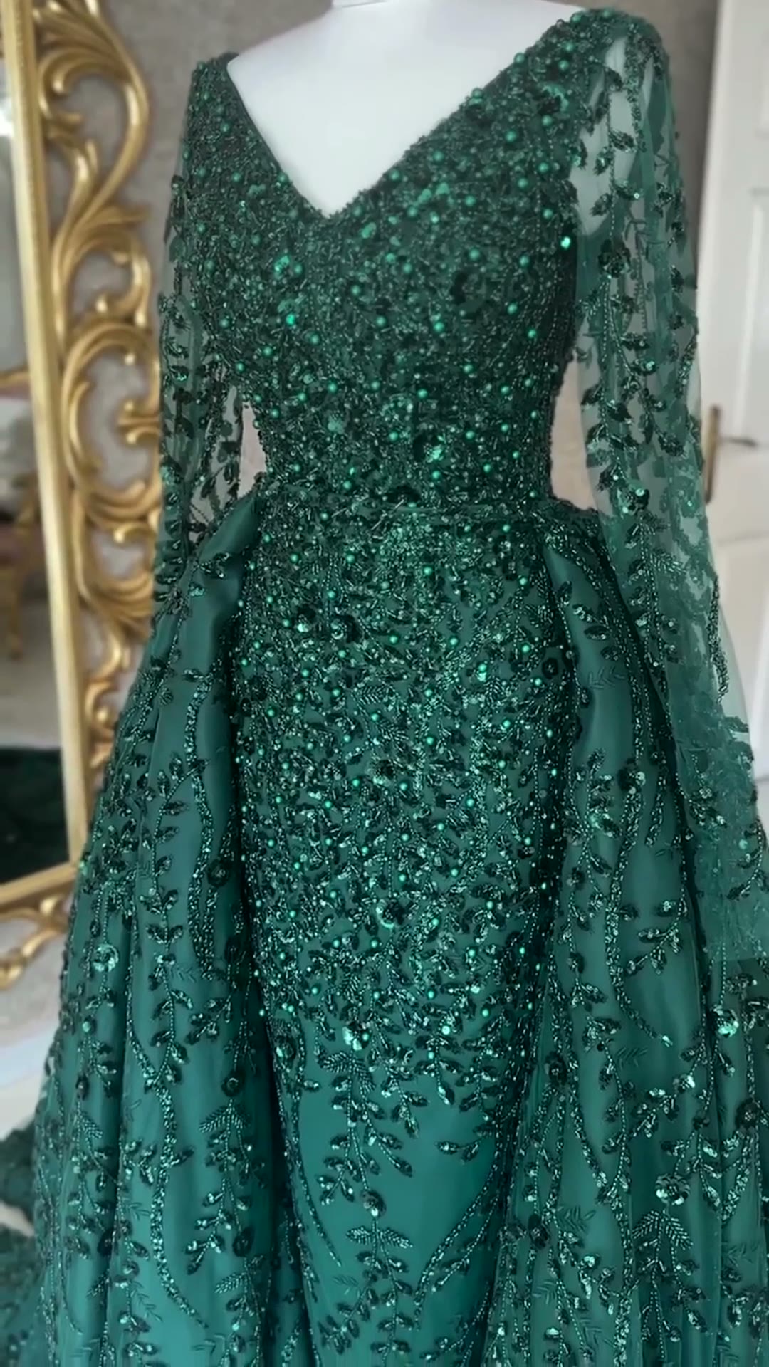 NIL 380 Emerald Ball Gown Sequin Beaded Tulle Engagement Dress - Image 5