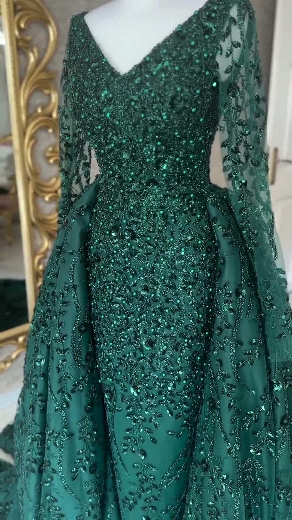 NIL 380 Emerald Ball Gown Sequin Beaded Tulle Engagement Dress - Image 6