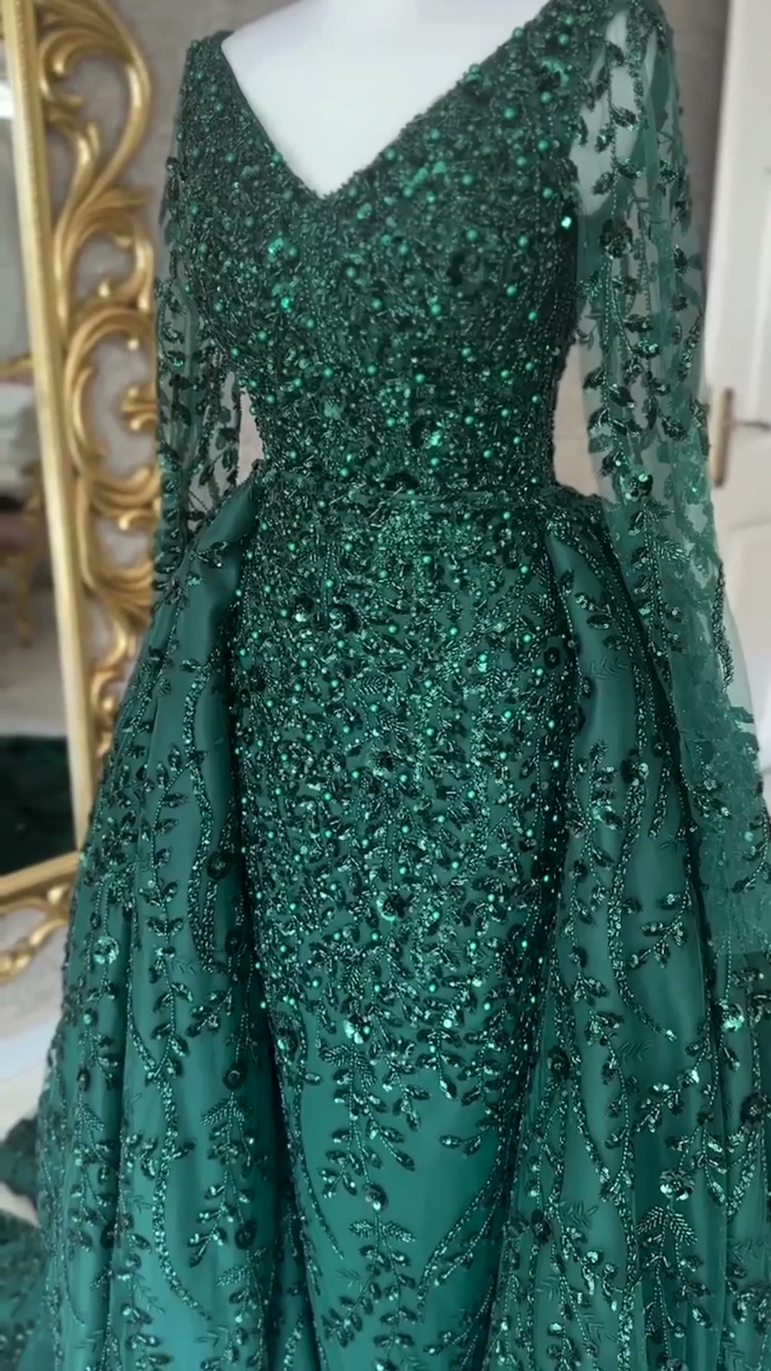 NIL 380 Emerald Ball Gown Sequin Beaded Tulle Engagement Dress - Image 6