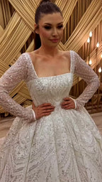 NIL 381 Ivory Ball Gown Floral Lace Tulle Wedding Dress - Image 1