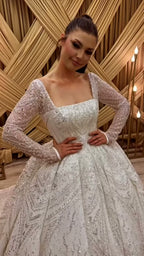 NIL 381 Ivory Ball Gown Floral Lace Tulle Wedding Dress - Image 2