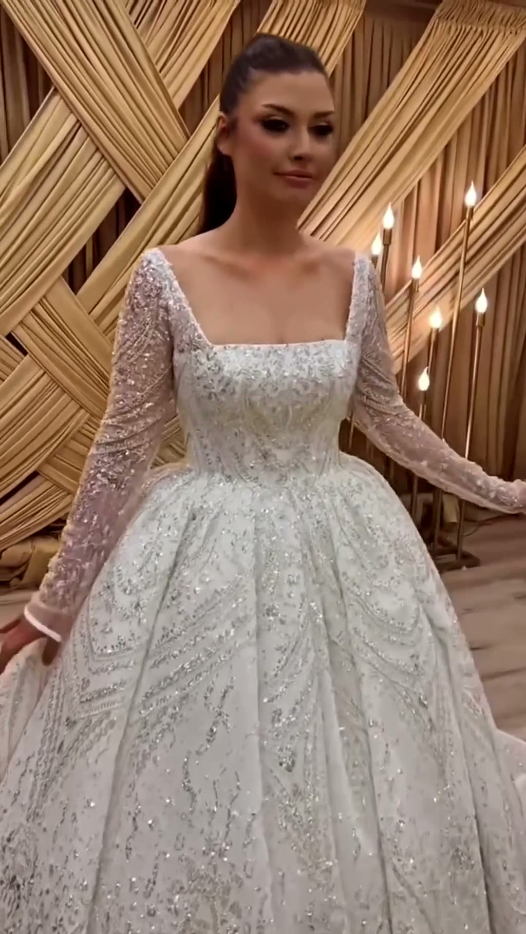 NIL 381 Ivory Ball Gown Floral Lace Tulle Wedding Dress - Image 5