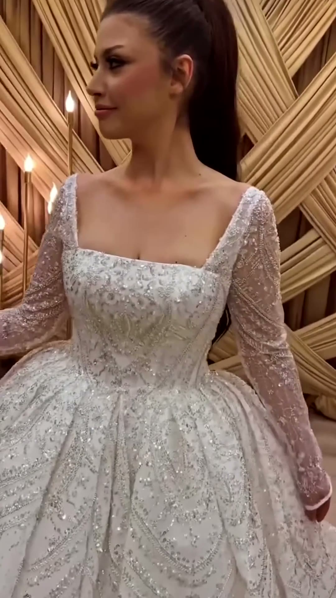 NIL 381 Ivory Ball Gown Floral Lace Tulle Wedding Dress - Image 6