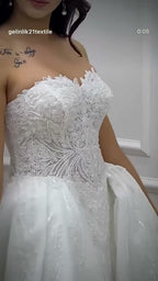 NIL 382 Ivory Mermaid Lace Applique Tulle Wedding Dress - Image 4