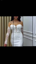 NIL 383 Ivory Mermaid Corset Beaded Satin Tulle Wedding Dress - Image 1