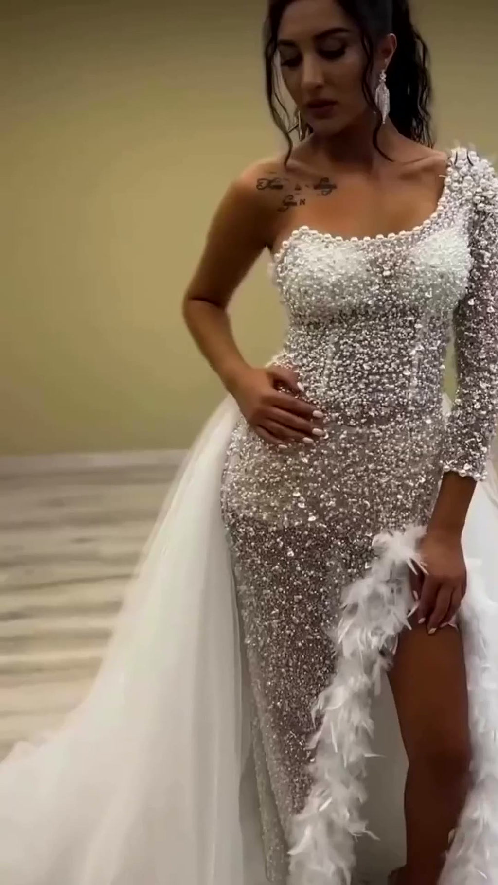 NIL 384 Ivory Ball Gown Beaded Tulle Wedding Dress - Image 6