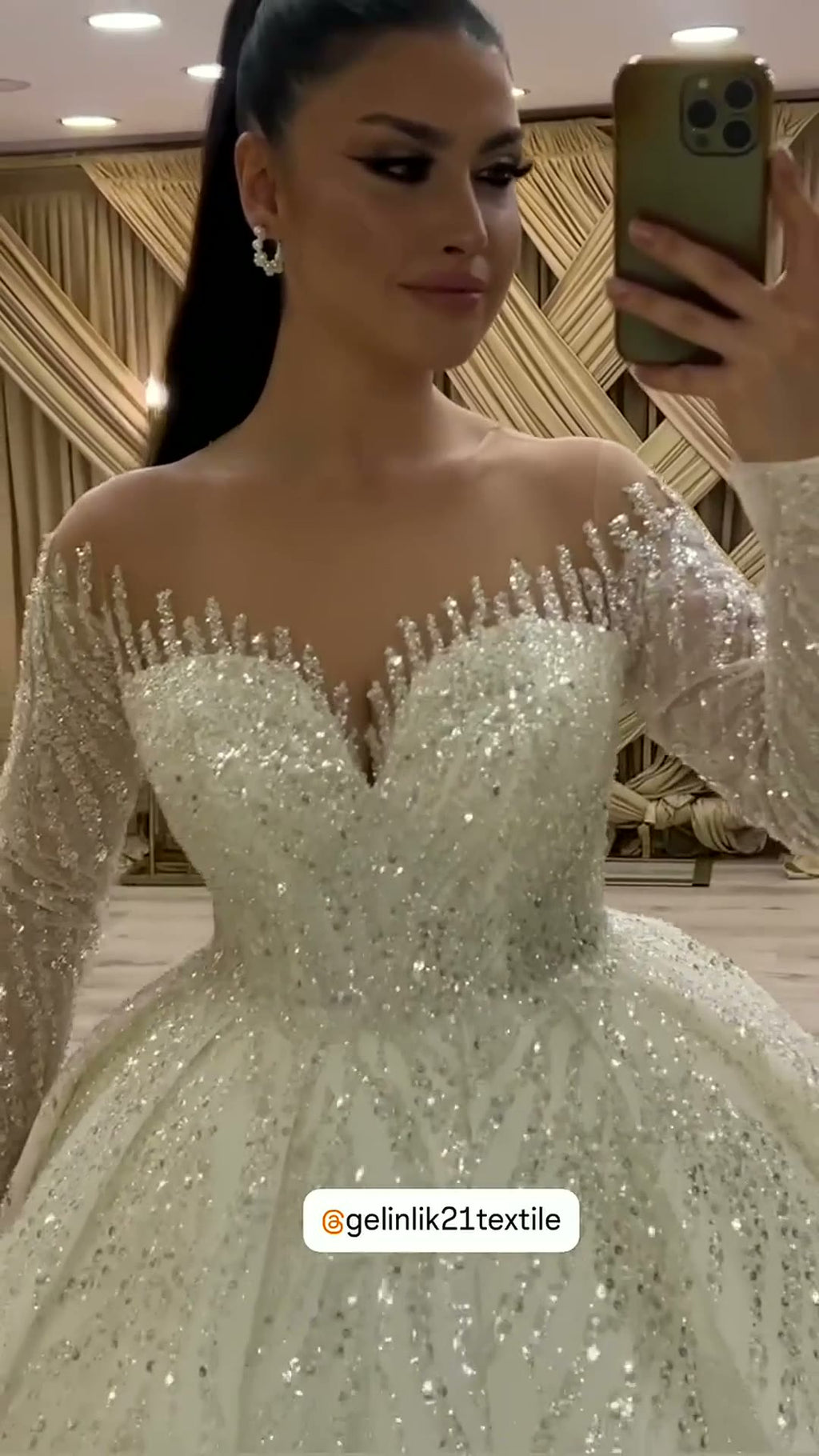 NIL 388 Ivory Ball Gown Crystal Beaded Tulle Wedding Dress - Image 2