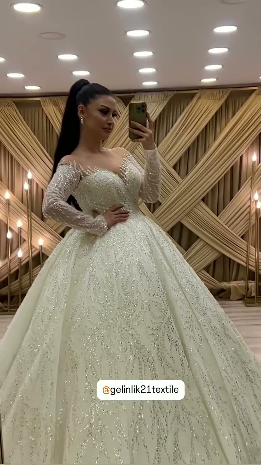 NIL 388 Ivory Ball Gown Crystal Beaded Tulle Wedding Dress - Image 3