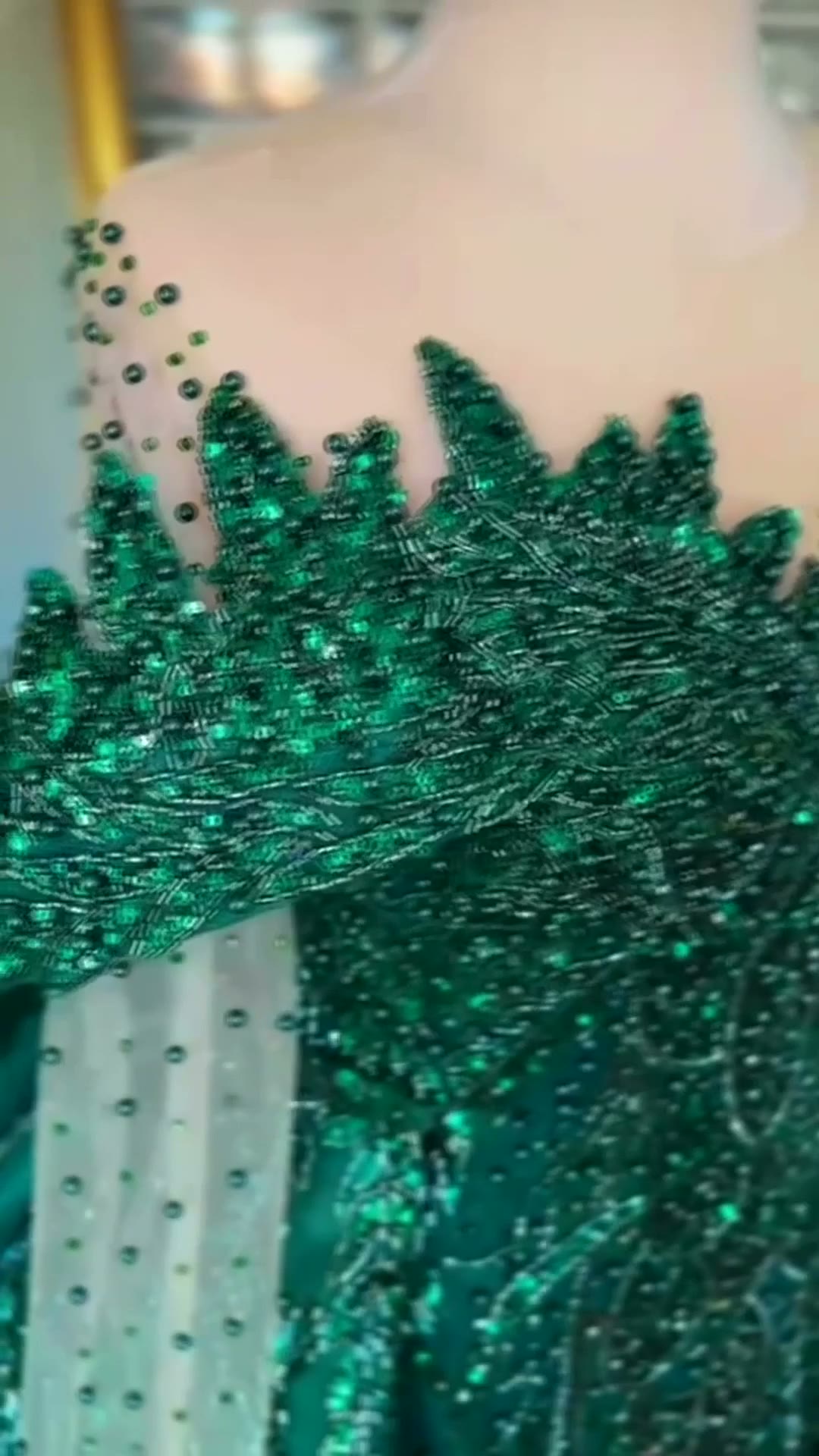 NIL 389 Emerald Mermaid Beaded Lace Engagement Dress - Image 2