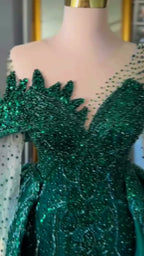 NIL 389 Emerald Mermaid Beaded Lace Engagement Dress - Image 3