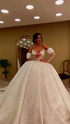 NIL 391 Ivory Ball Gown Bow Beaded Tulle Wedding Dress - Image 1