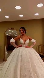 NIL 391 Ivory Ball Gown Bow Beaded Tulle Wedding Dress - Image 4