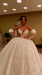 NIL 391 Ivory Ball Gown Bow Beaded Tulle Wedding Dress - Image 5