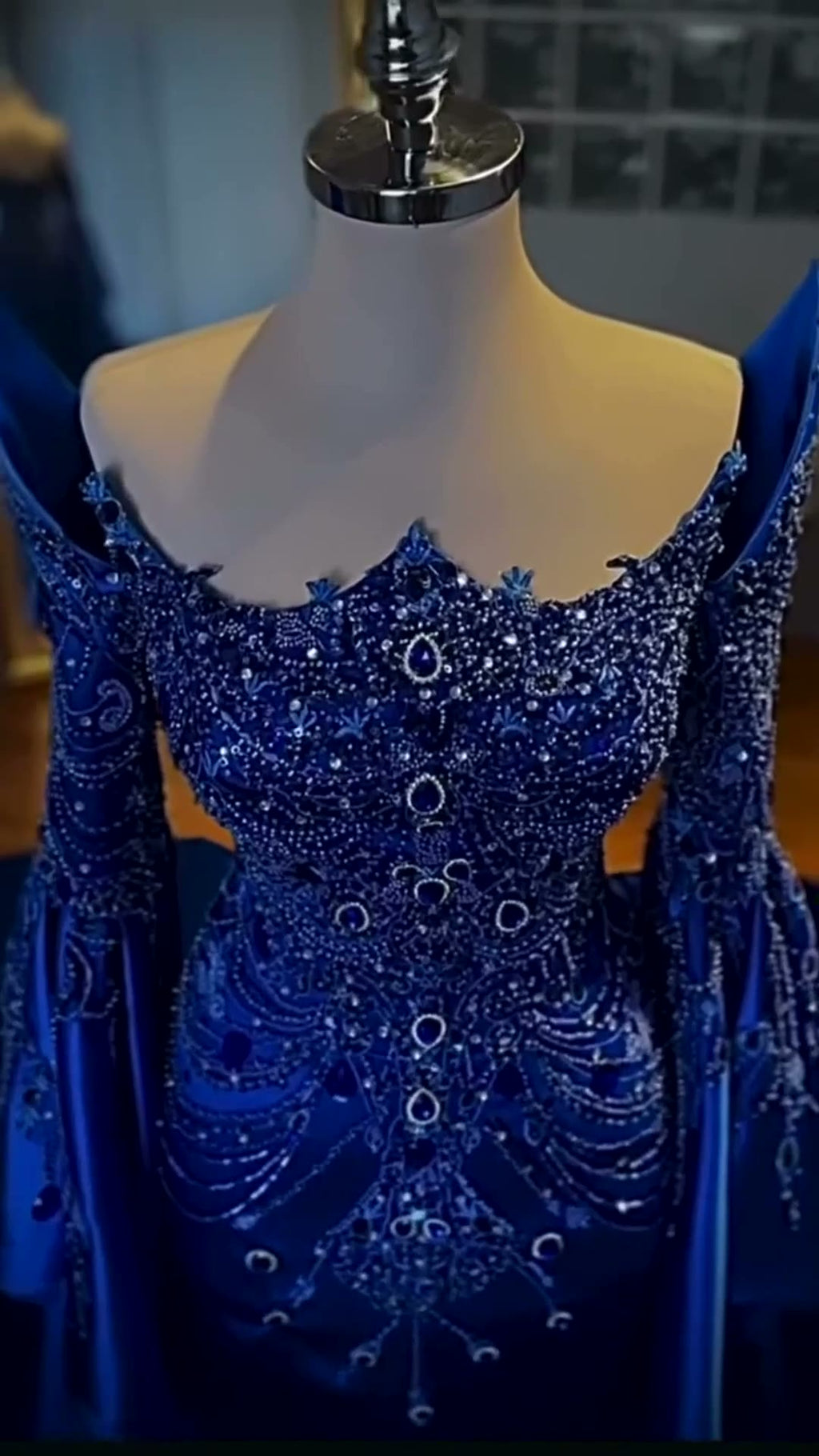 NIL 392 Royal Blue Mermaid Beaded Lace Engagement Dress - Image 2