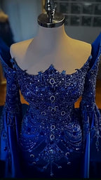 NIL 392 Royal Blue Mermaid Beaded Lace Engagement Dress - Image 2
