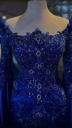 NIL 392 Royal Blue Mermaid Beaded Lace Engagement Dress - Image 3