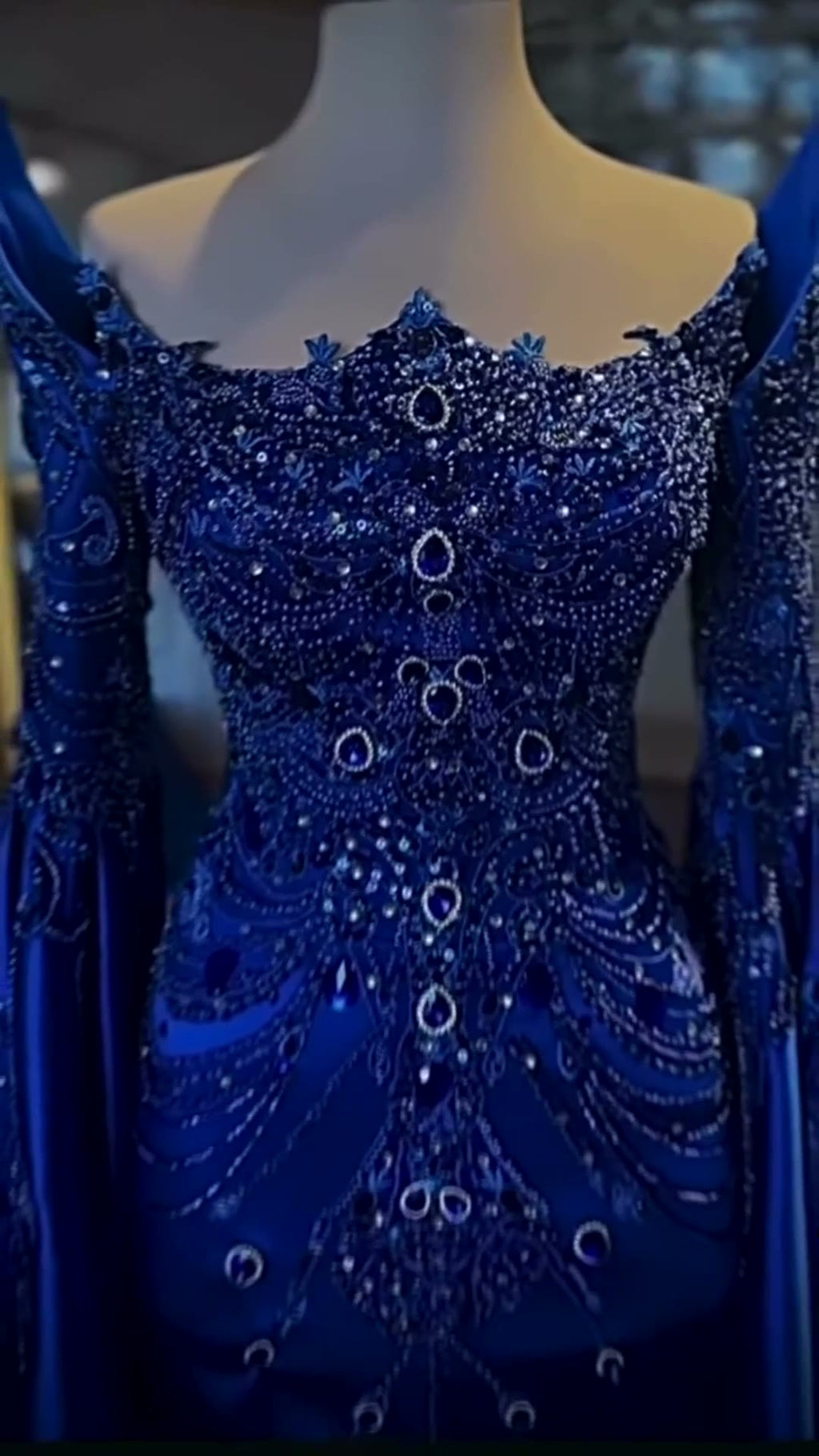 NIL 392 Royal Blue Mermaid Beaded Lace Engagement Dress - Image 4