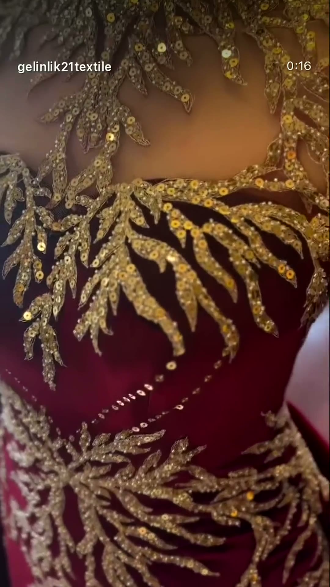NIL 393 Burgundy Ball Gown Gold Beaded Tulle Engagement Dress - Image 1