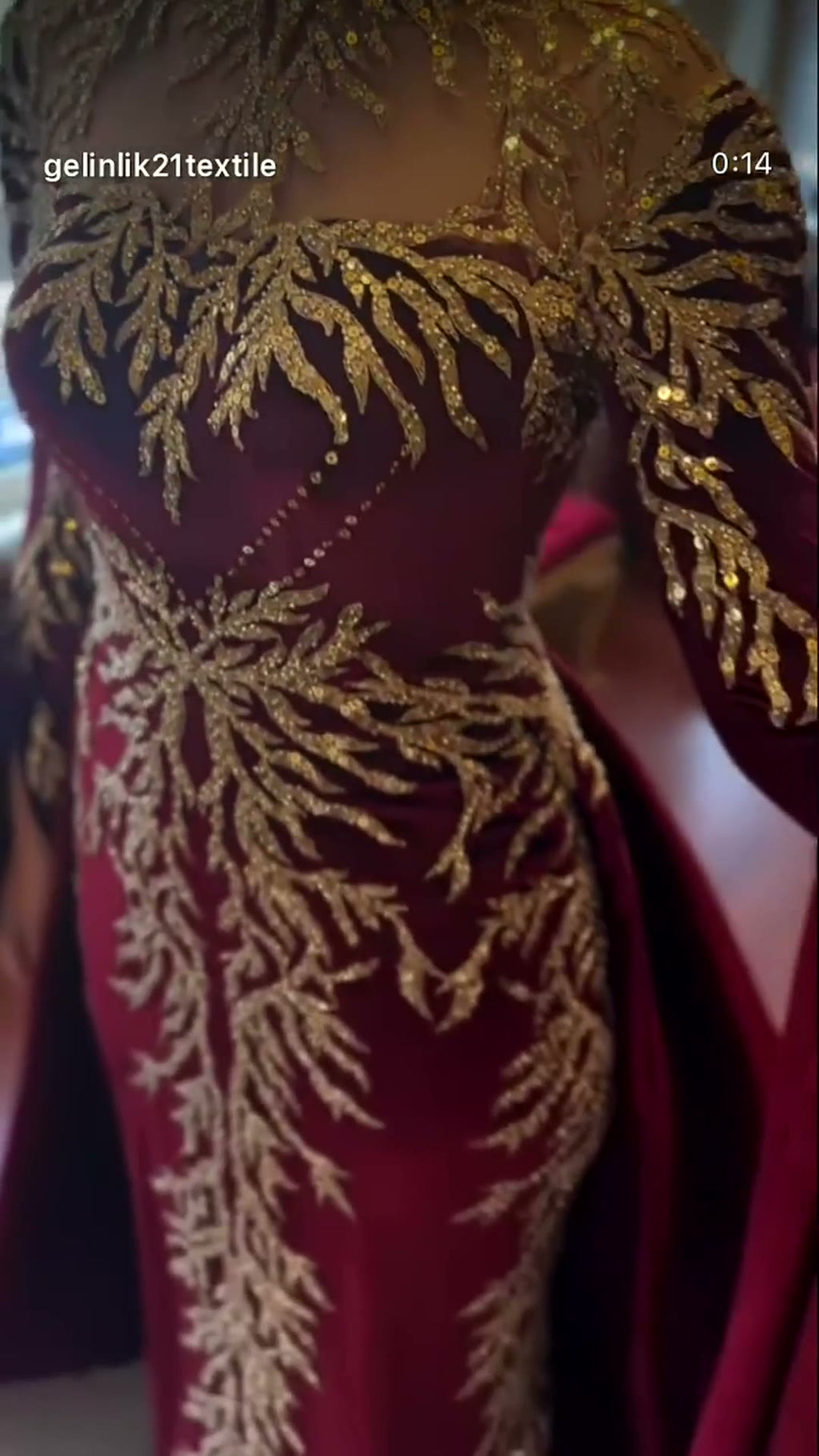 NIL 393 Burgundy Ball Gown Gold Beaded Tulle Engagement Dress - Image 2