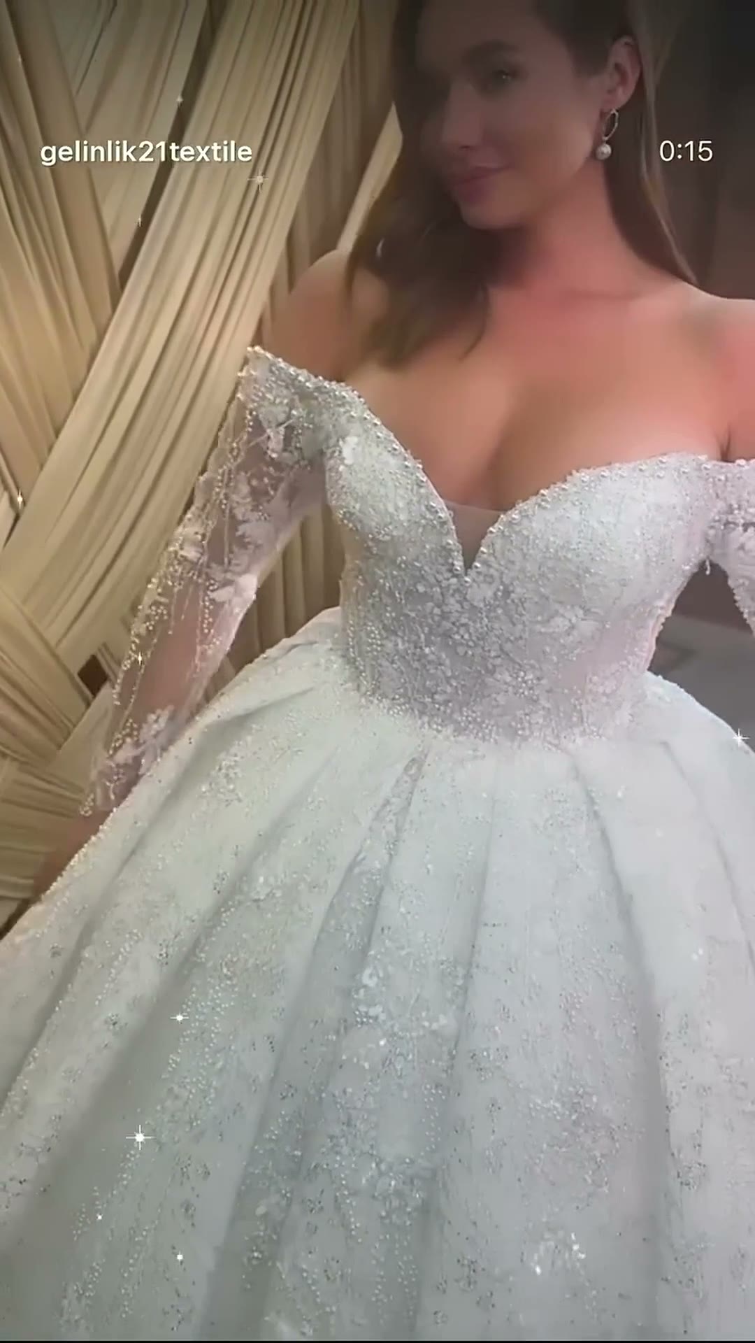 NIL 396 Ivory Ball Gown Crystal Beaded Tulle Wedding Dress - Image 2