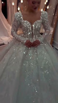 NIL 397 Ivory Ball Gown Crystal Beaded Tulle Wedding Dress - Image 1