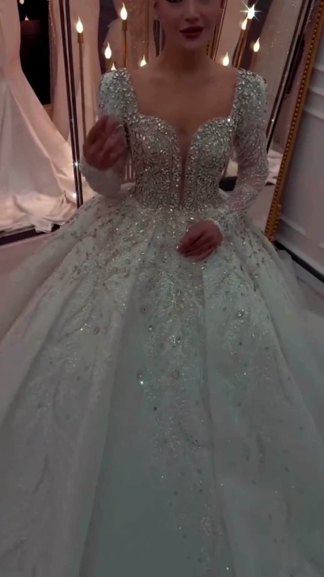 NIL 397 Ivory Ball Gown Crystal Beaded Tulle Wedding Dress - Image 2