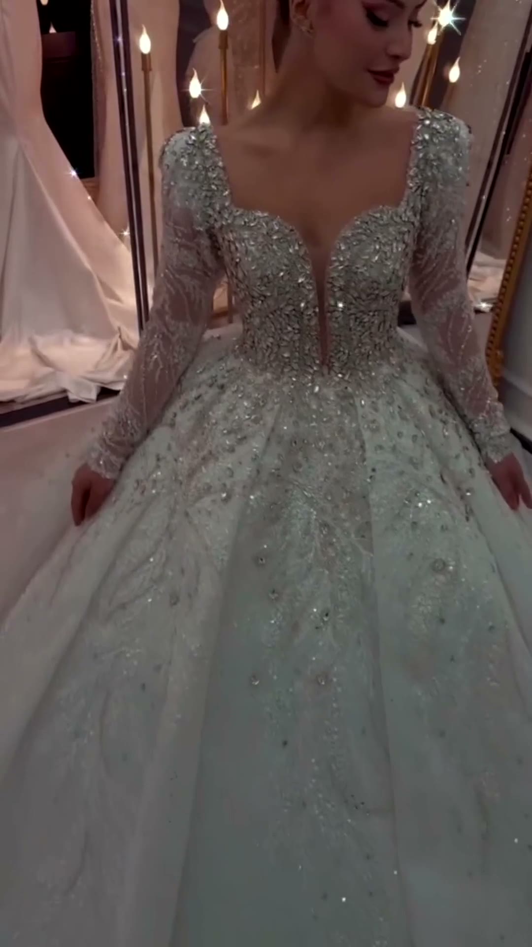 NIL 397 Ivory Ball Gown Crystal Beaded Tulle Wedding Dress - Image 3