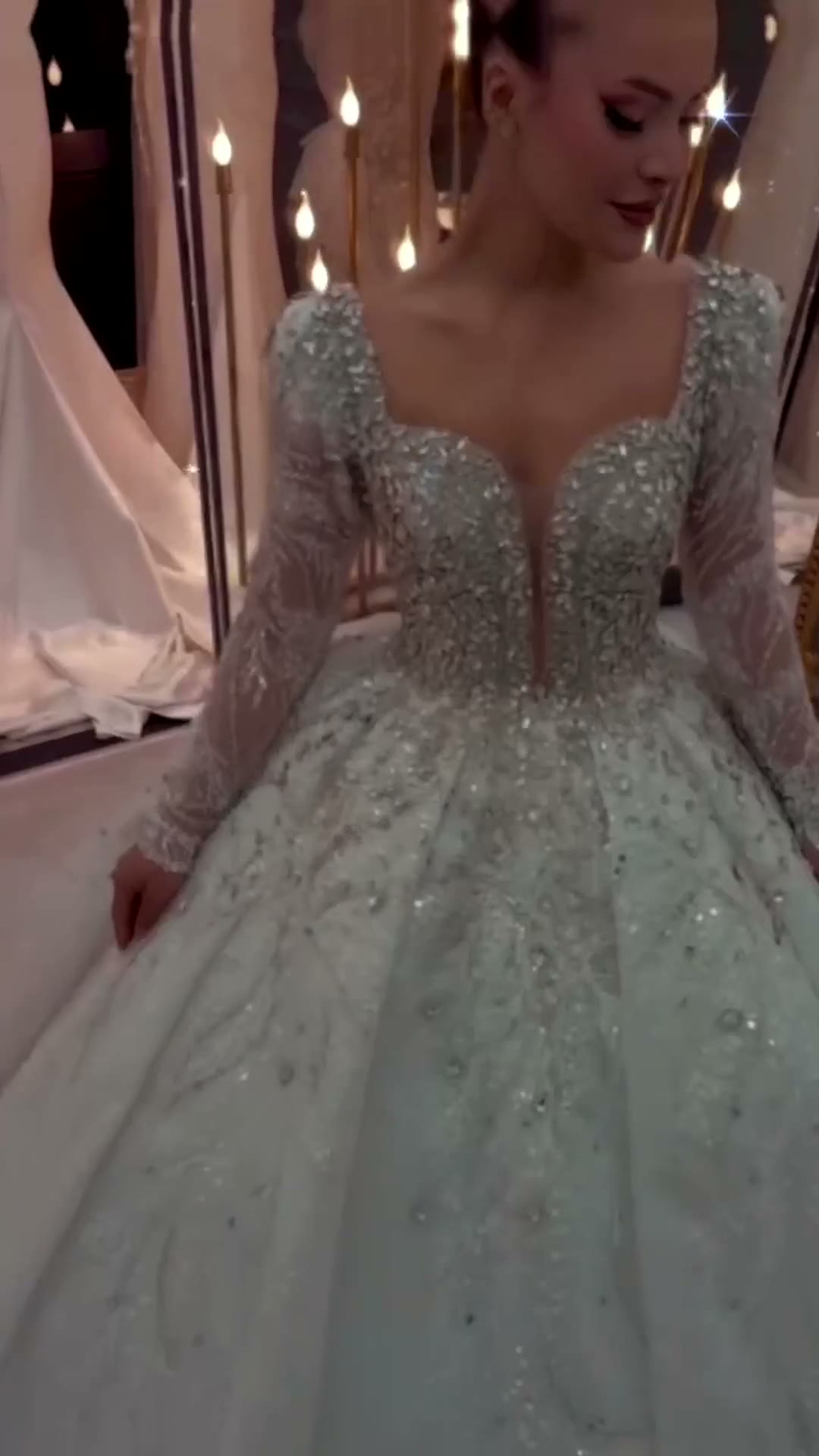 NIL 397 Ivory Ball Gown Crystal Beaded Tulle Wedding Dress - Image 4