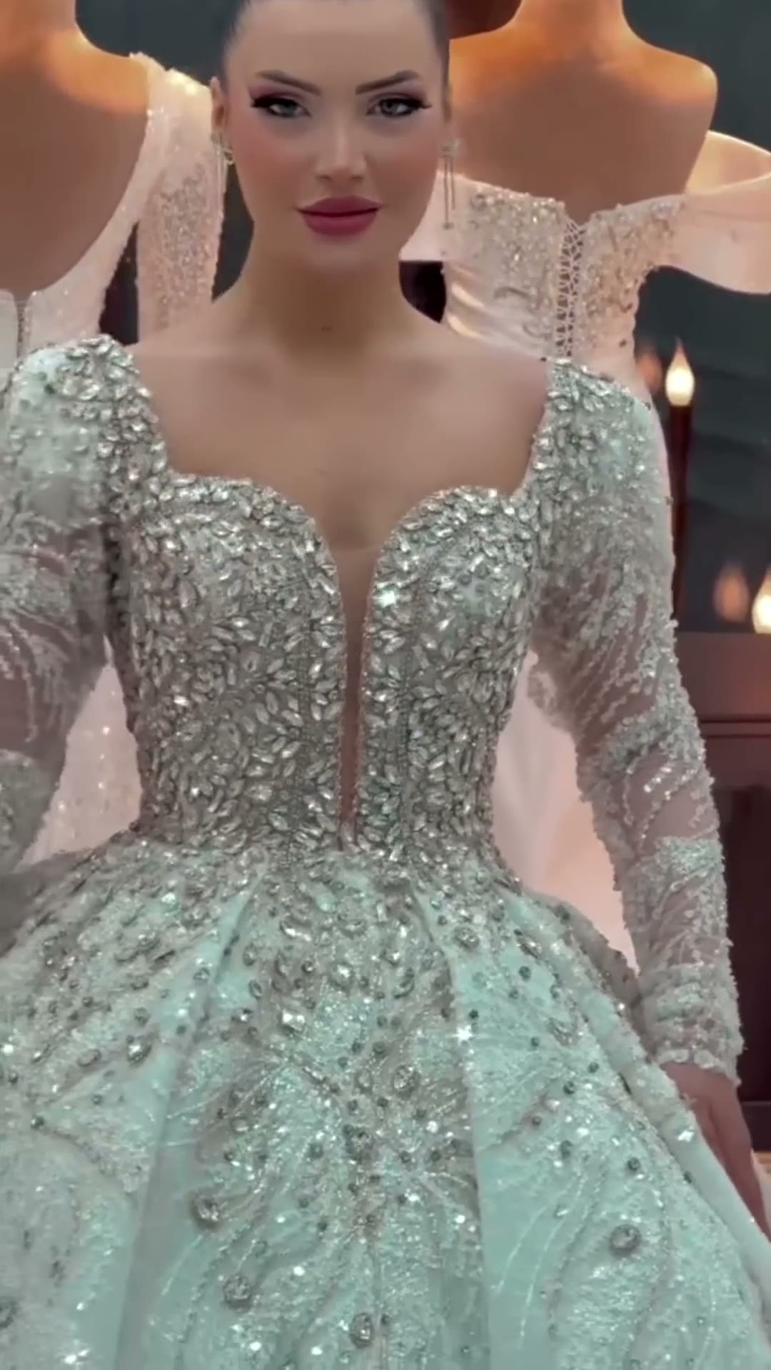 NIL 397 Ivory Ball Gown Crystal Beaded Tulle Wedding Dress - Image 5
