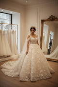 NIL White Ivory princess lace wedding dress with sweetheart neckline, cathedral train, front full view, P030 image 1