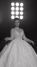 NIL Champagne princess lace wedding dress with sweetheart neckline, cathedral train, skirt volume detail, P046 image 6