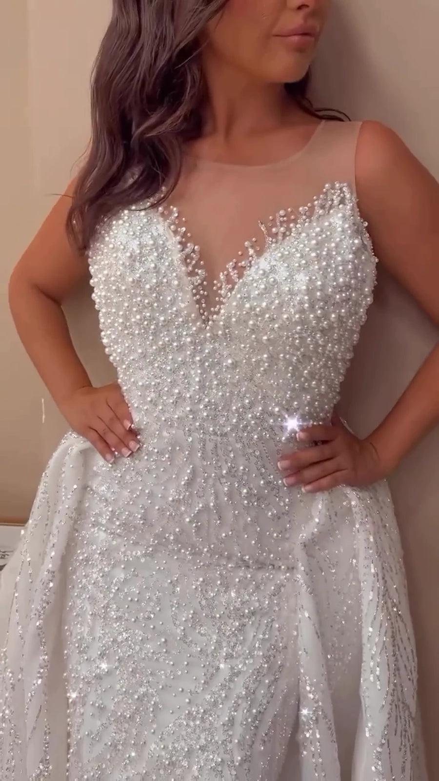 NIL Champagne princess lace wedding dress with sweetheart neckline, cathedral train, skirt volume detail, P074 image 6