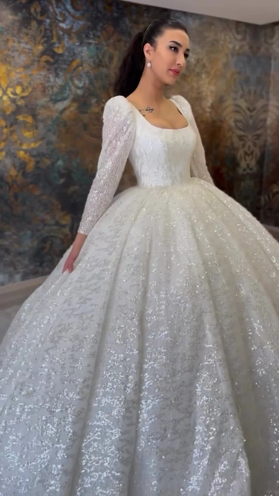 NIL Soft Ivory princess lace wedding dress with sweetheart neckline, cathedral train, skirt volume detail, P095 image 6